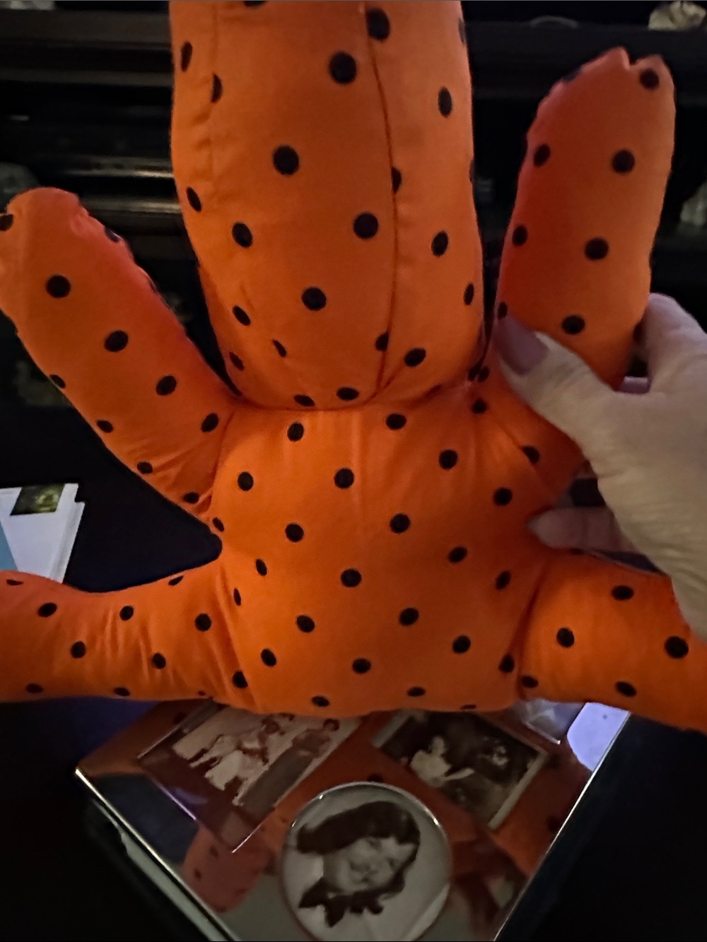 Hippy the Hippo Handmade Orange Polka Dot Plush Hippo Toy - Picture 6 of 7